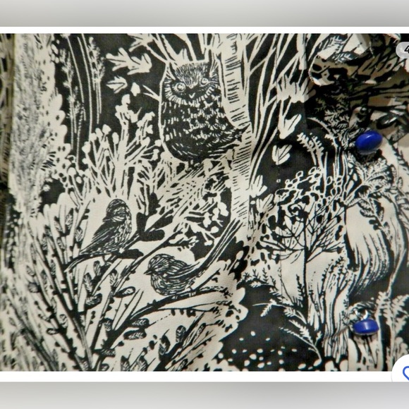 HD in Paris Anthropologie Picea Ruffle Floral Woodland Animals Owl Blouse - Picture 3 of 3